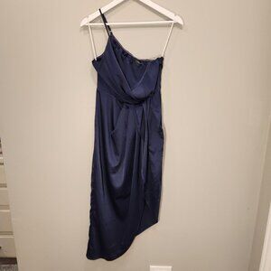 Lulu's Dress Law of Attraction Navy Blue One-Shoulder Midi Dress - Size S